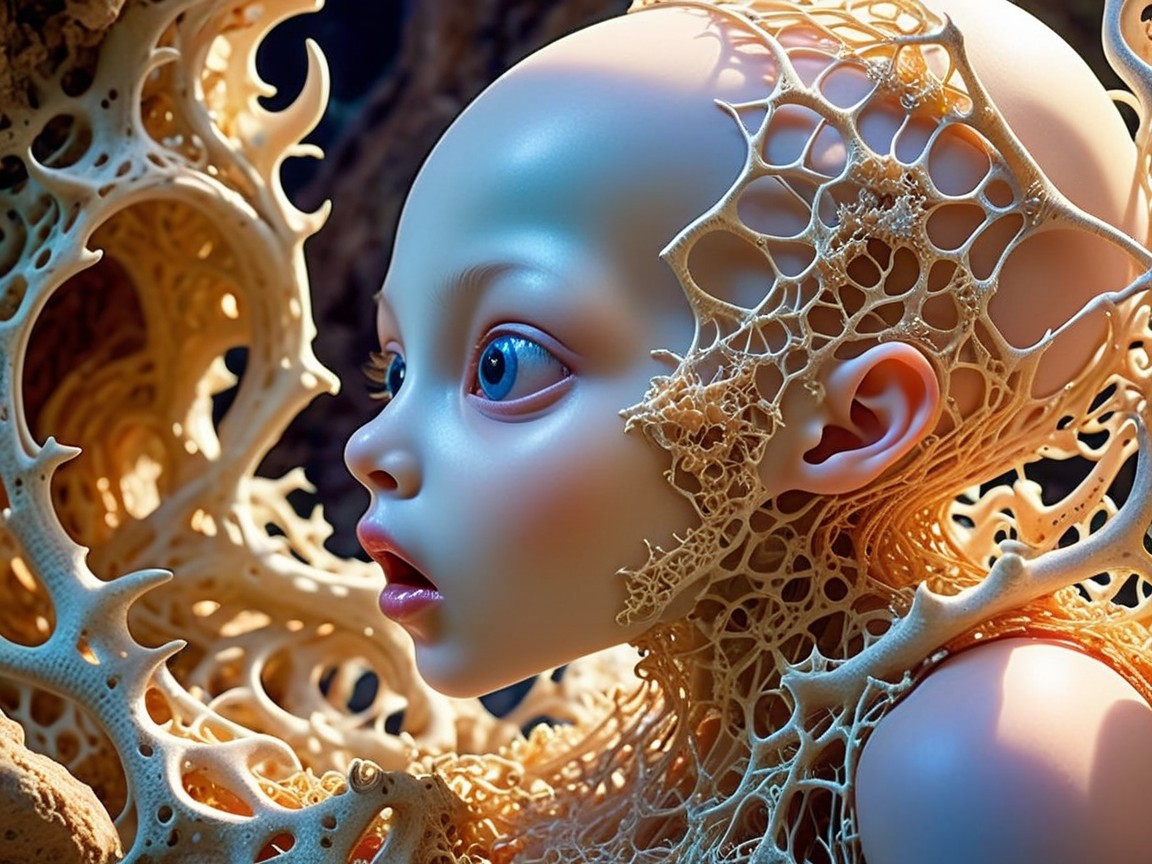Surreal Anthropomorphic Figure with Coral-Like Details