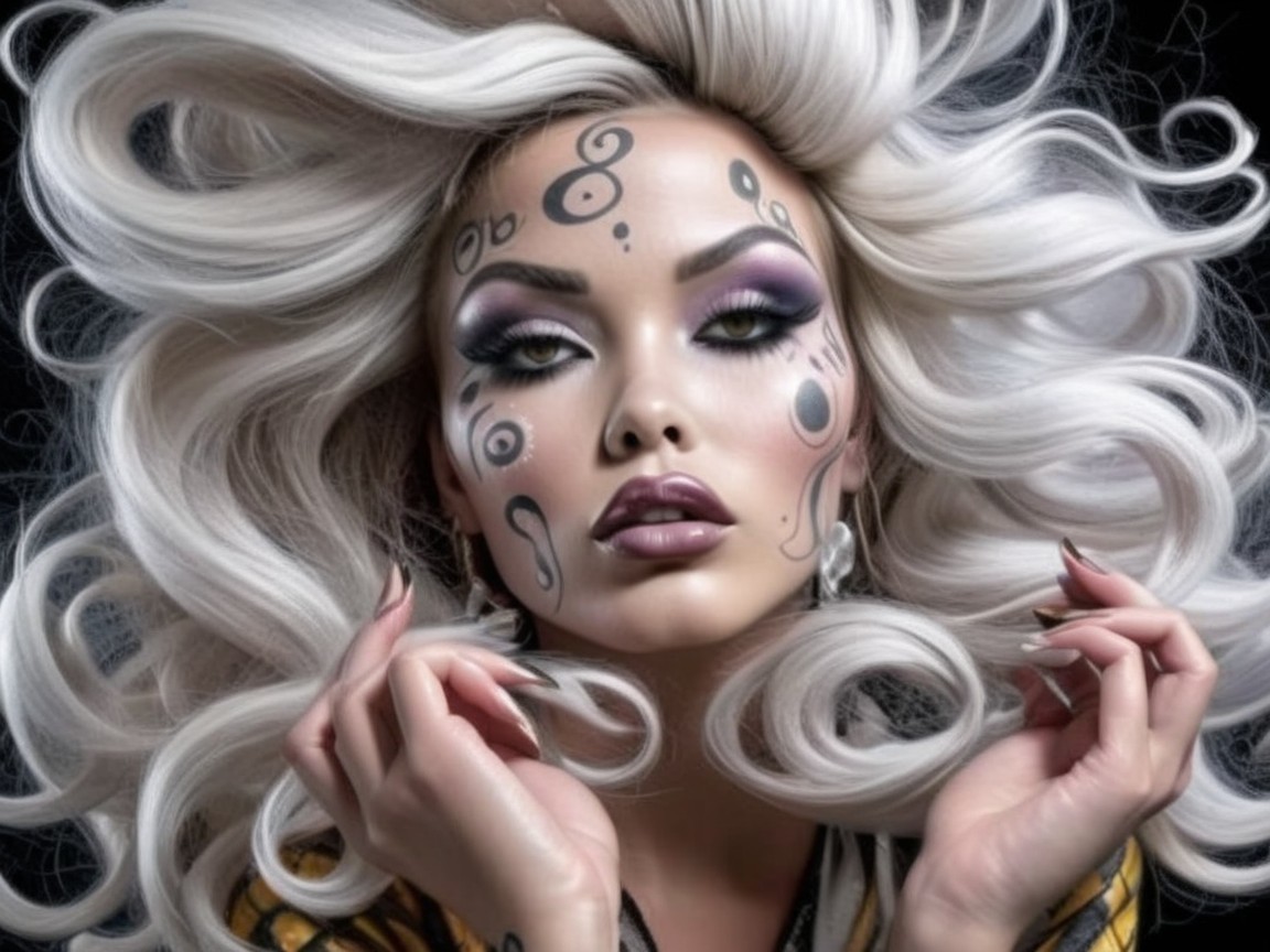 Model with Platinum Blonde Hair and Bold Makeup