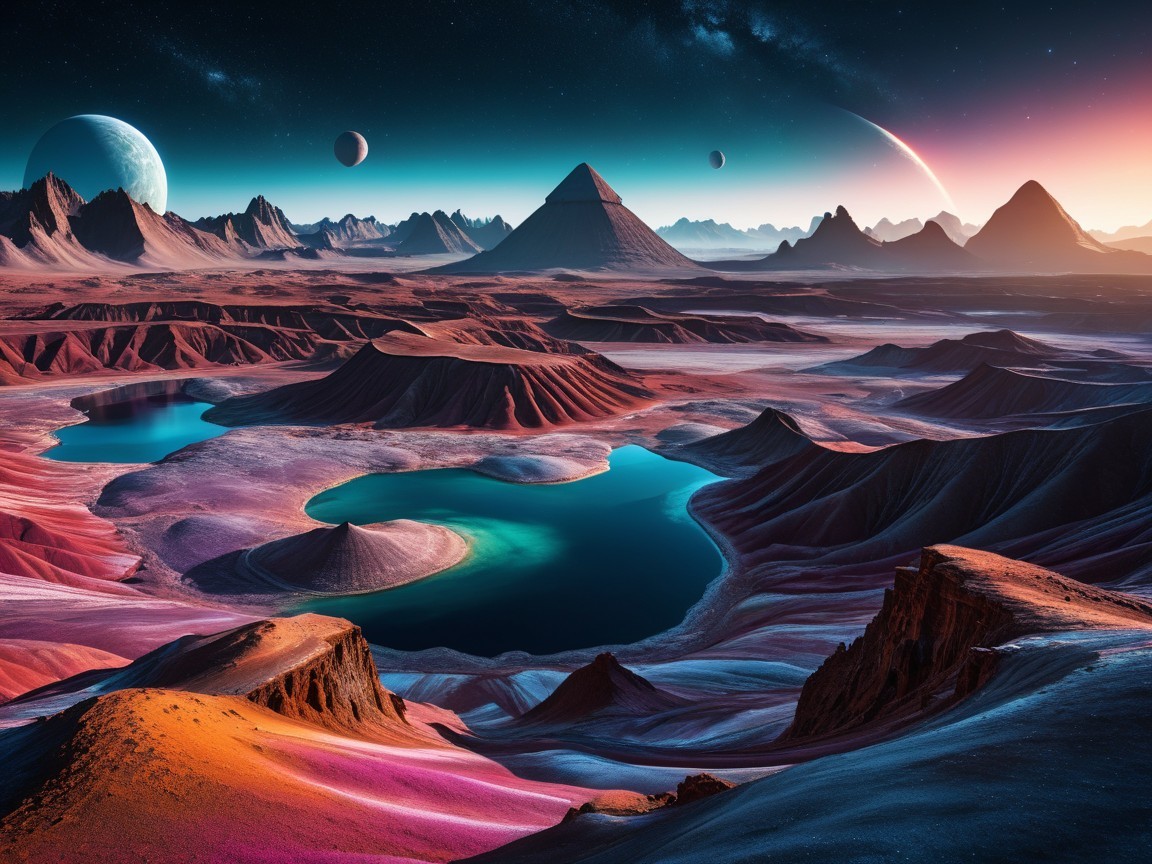 Alien Landscape with Mountains and Twilight Sky