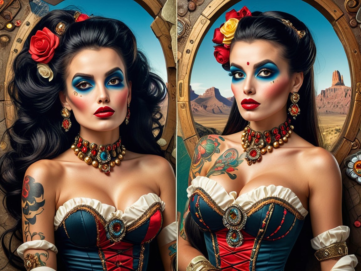 Portrait of a Woman in Vintage Outfit and Dramatic Makeup