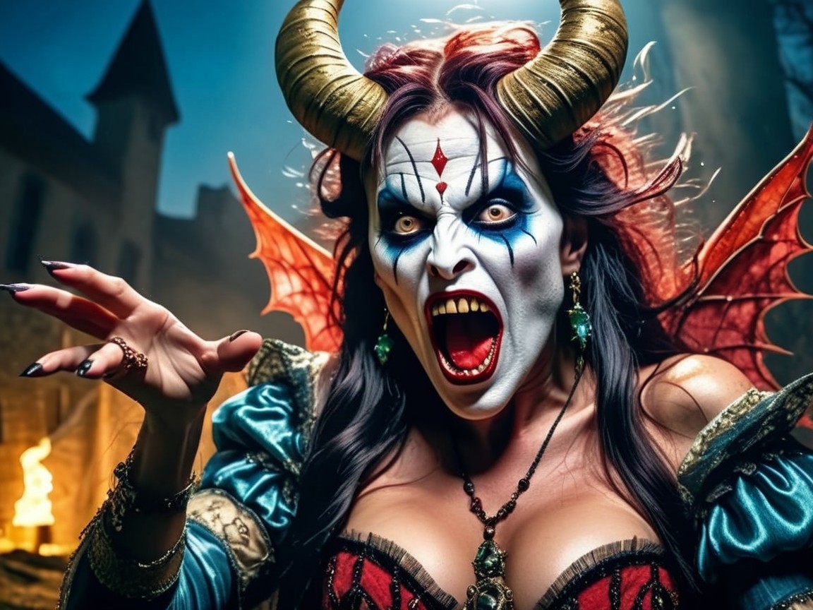 Fierce Female Character with Horns and Bat Wings