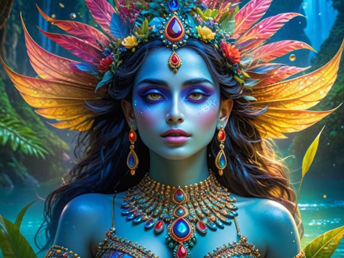 Mystical Figure Surrounded by Foliage and Jewels