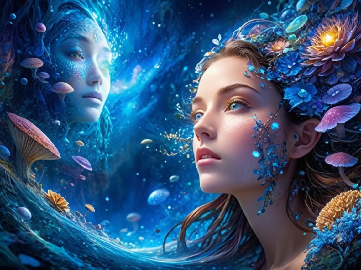 Surreal Scene of a Woman in an Underwater Dreamscape