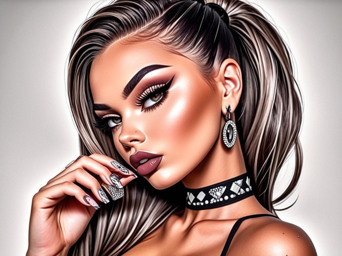 Glamorous Woman with Bold Makeup and Chic Style