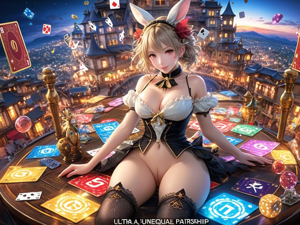 Anime Character with Bunny Ears at Gaming Table