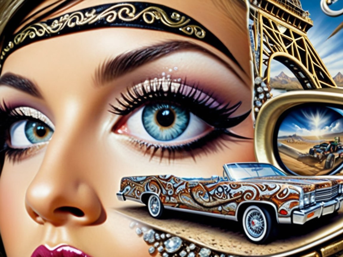 Vibrant Collage of Woman's Face and Cultural Elements