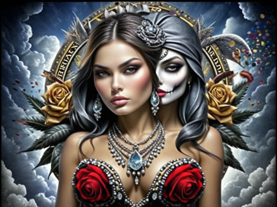 Female Figure with Jewelry and Ghostly Visage
