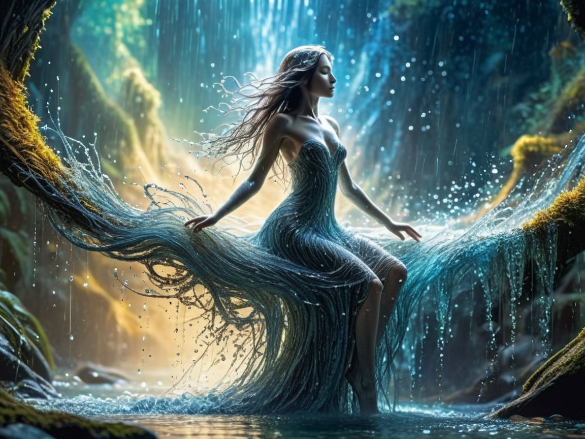 Mystical Scene of Serene Figure by Shimmering Pool