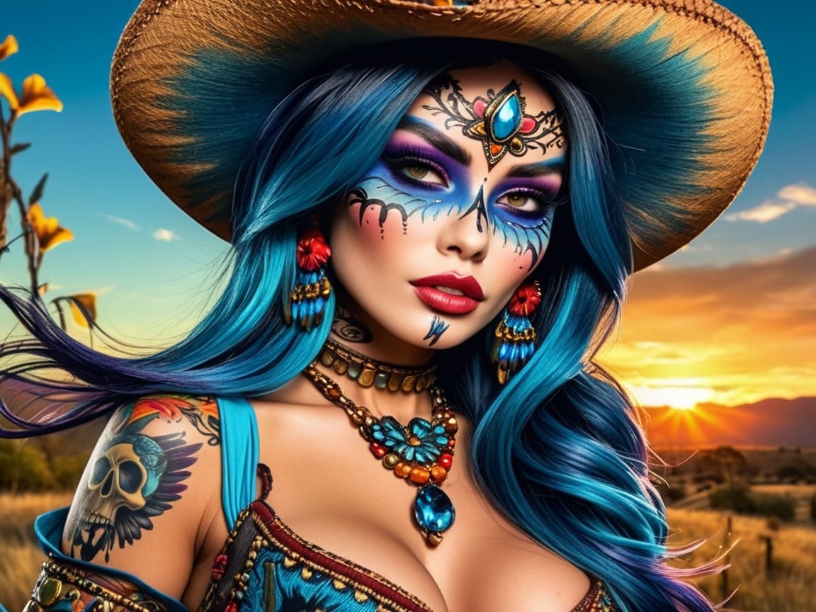 Woman in Traditional Attire Against Sunset Background