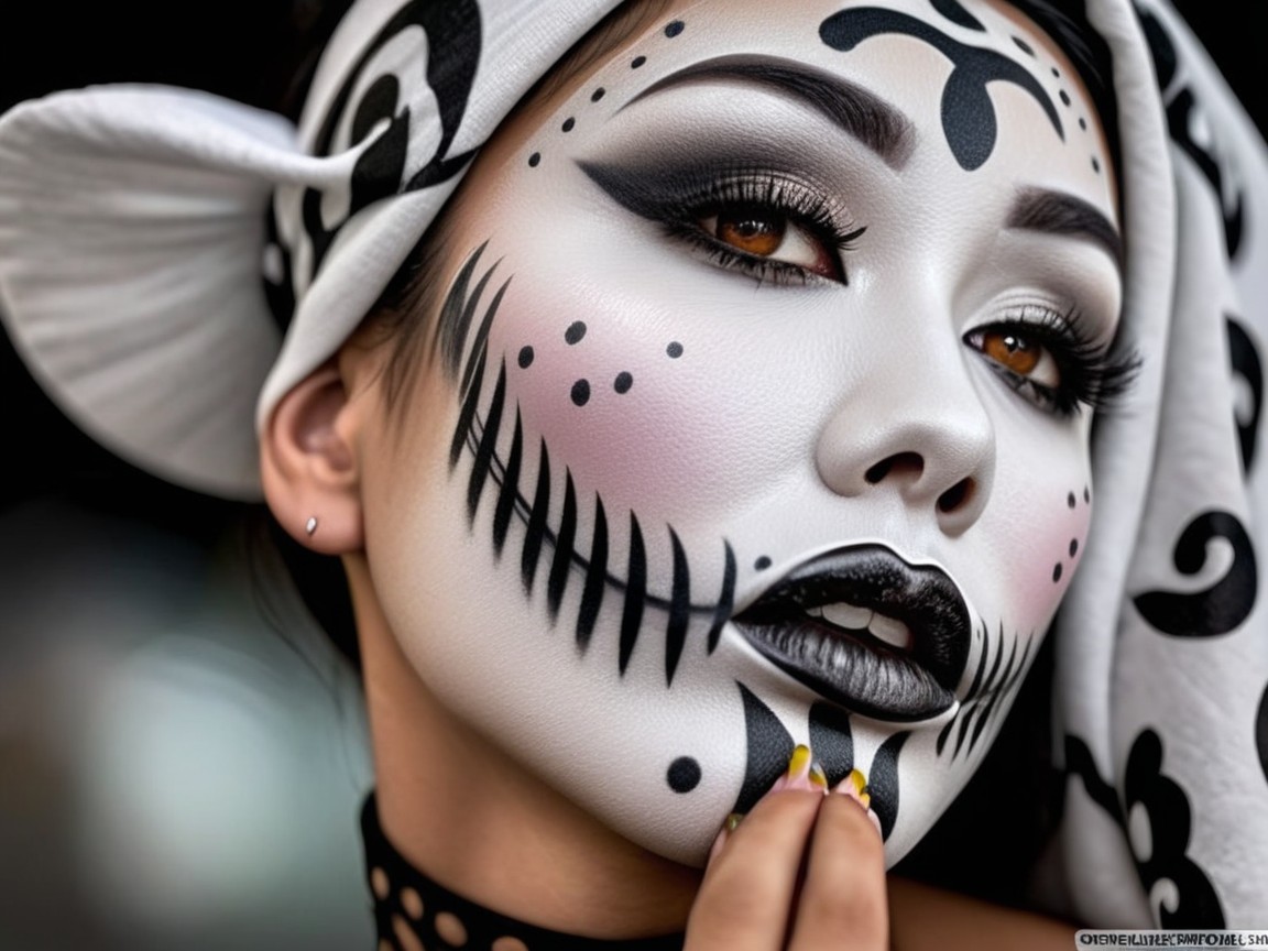 Portrait of a person with skeletal-themed makeup