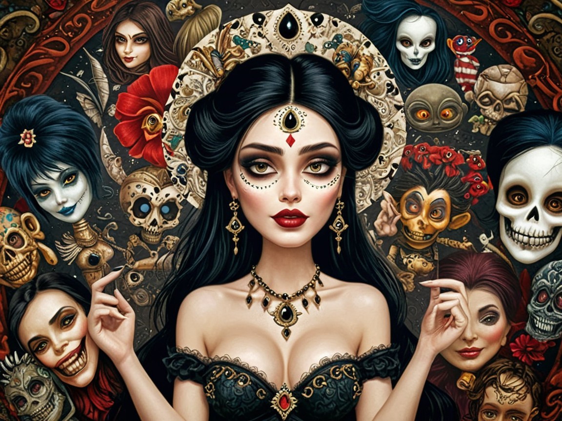 Gothic Beauty and Día de los Muertos Imagery Artwork