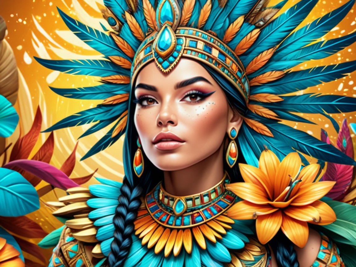 Vibrant Tribal Portrait of a Woman in Lush Setting