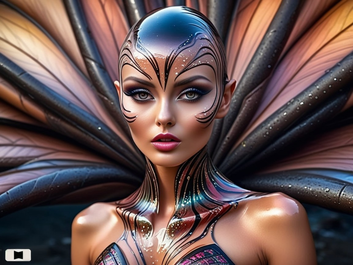Intricate Body Art with Exotic Wing Design Elements