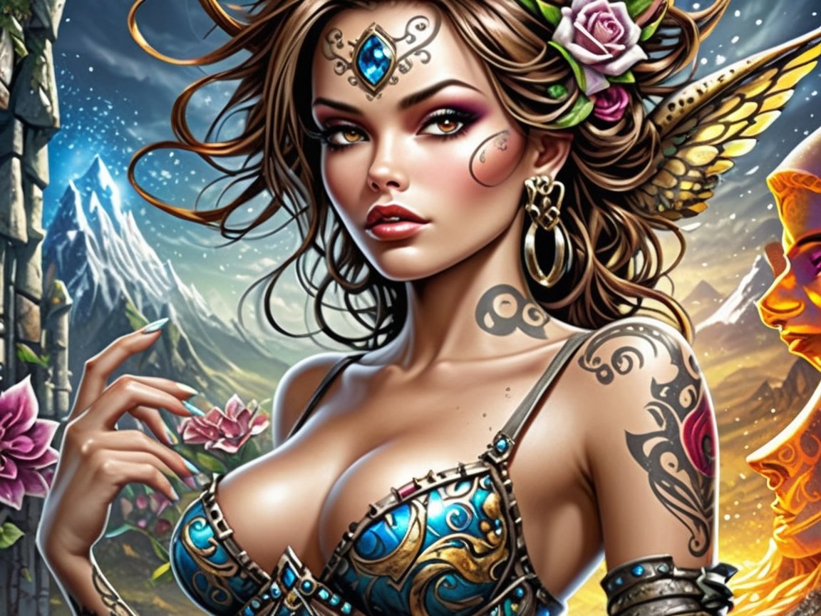 Fantasy Character with Flowing Hair and Jewelry
