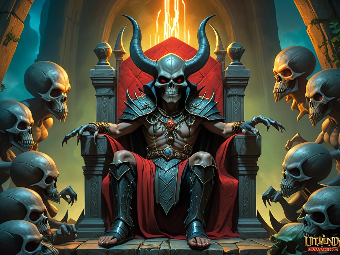 Powerful figure on a grand throne in dark fantasy setting