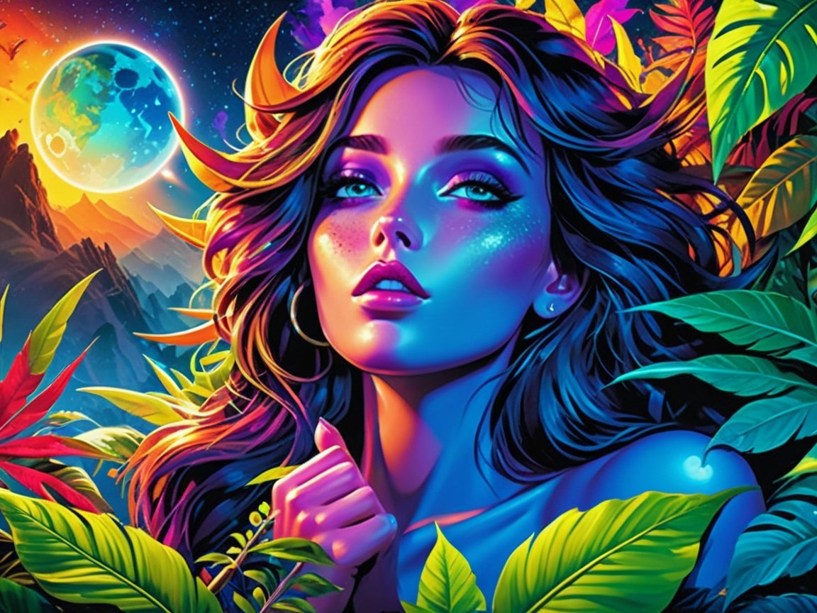 Surreal Scene of a Blue-Skinned Woman in Nature