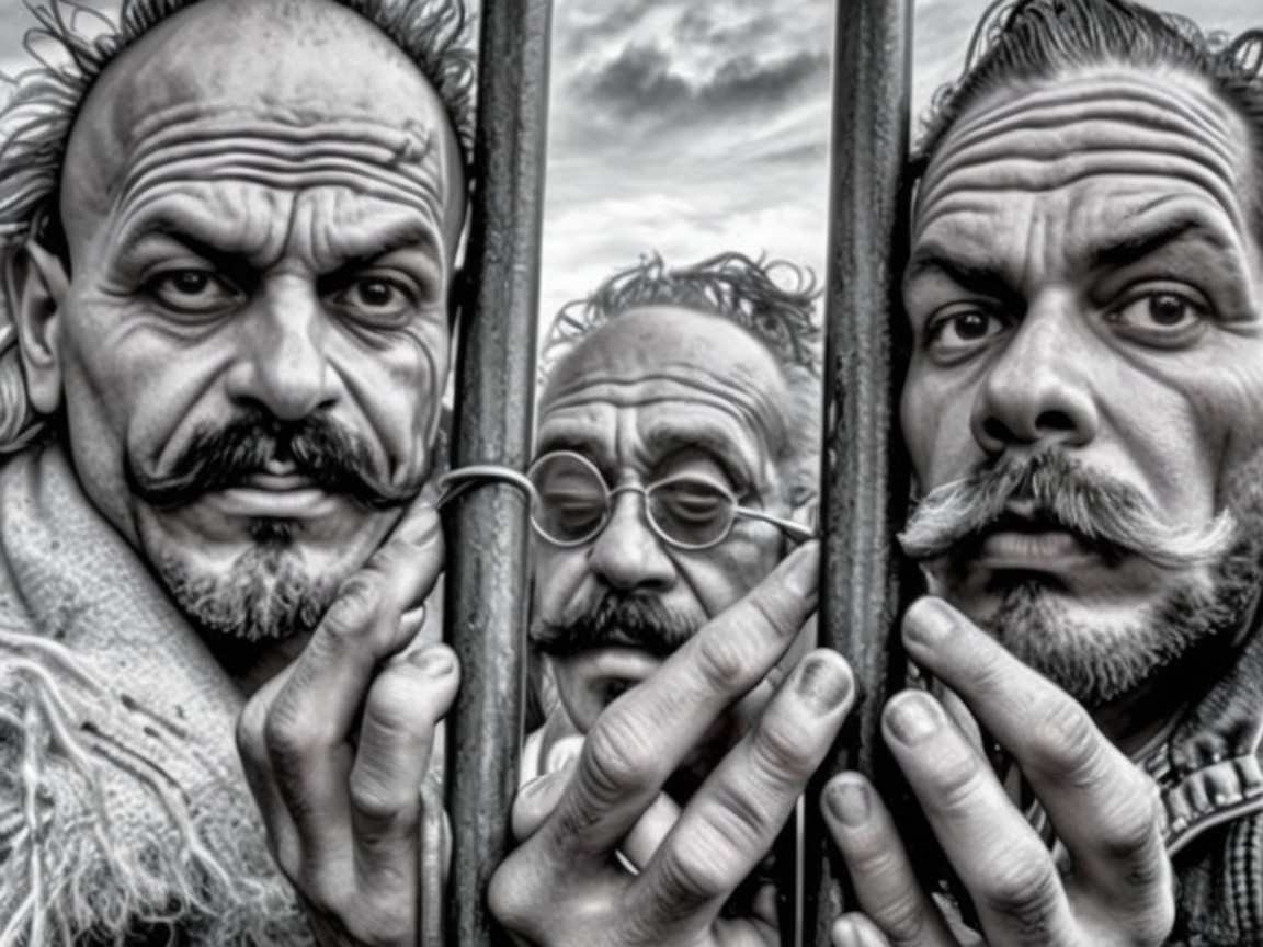 Men Behind Bars: A Dramatic Black and White Scene