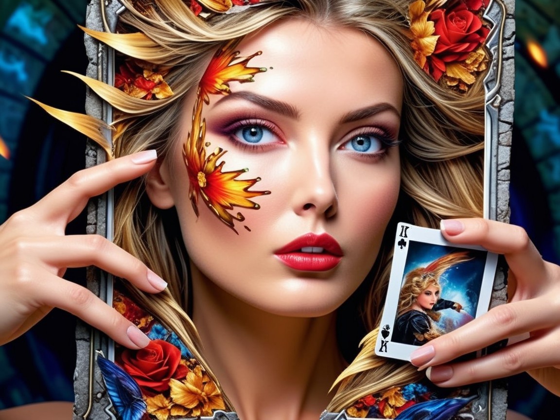 Woman with Floral Decor and Intricate Face Designs
