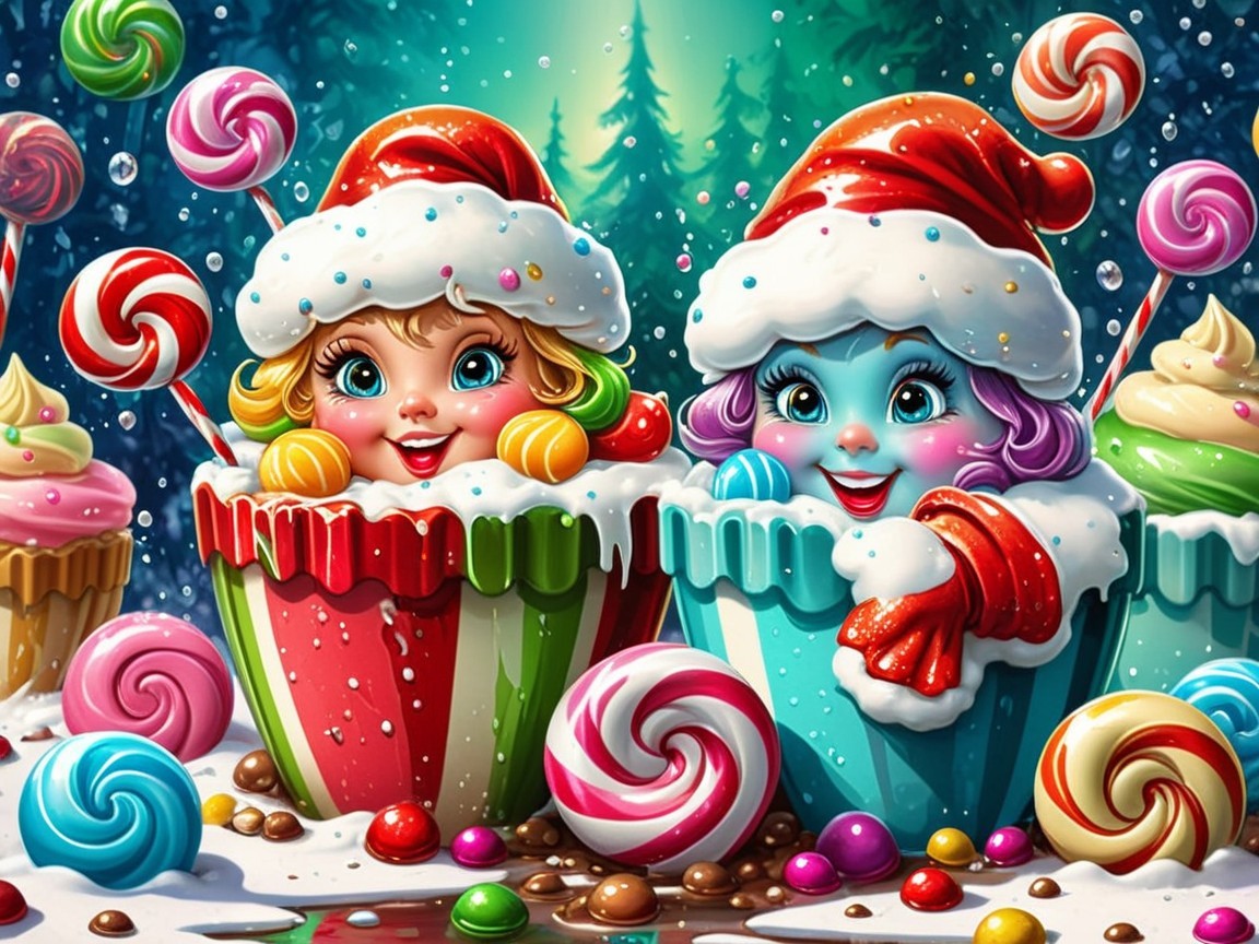 Cartoon Children in Candy Cups with Ice Cream Bodies