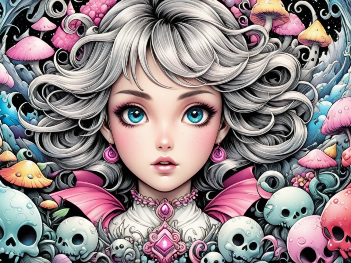 Whimsical Illustration of a Girl with Silver Hair