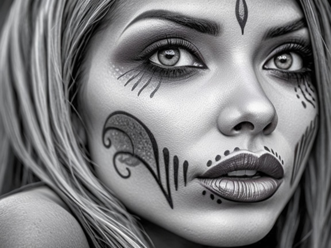Close-Up of a Woman's Face with Intricate Face Paint