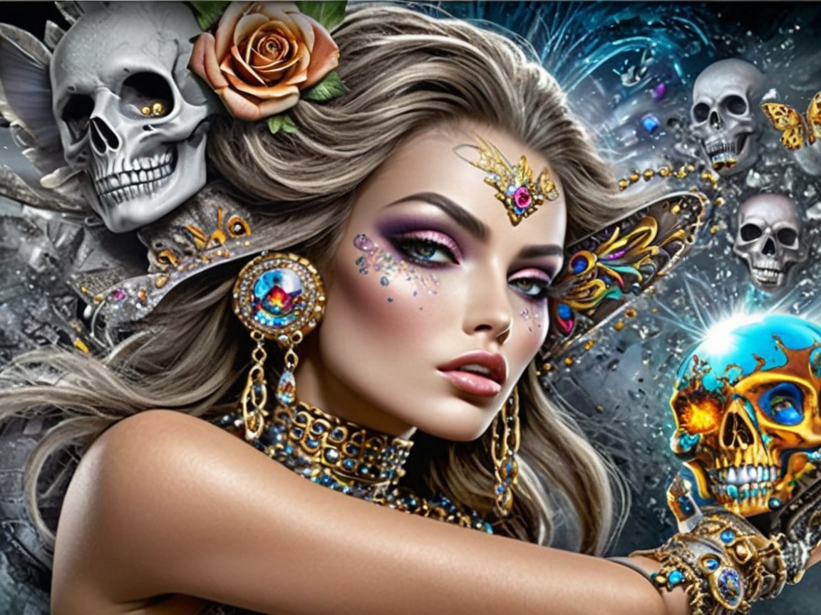 Striking Woman with Jewelry and Gothic Elements