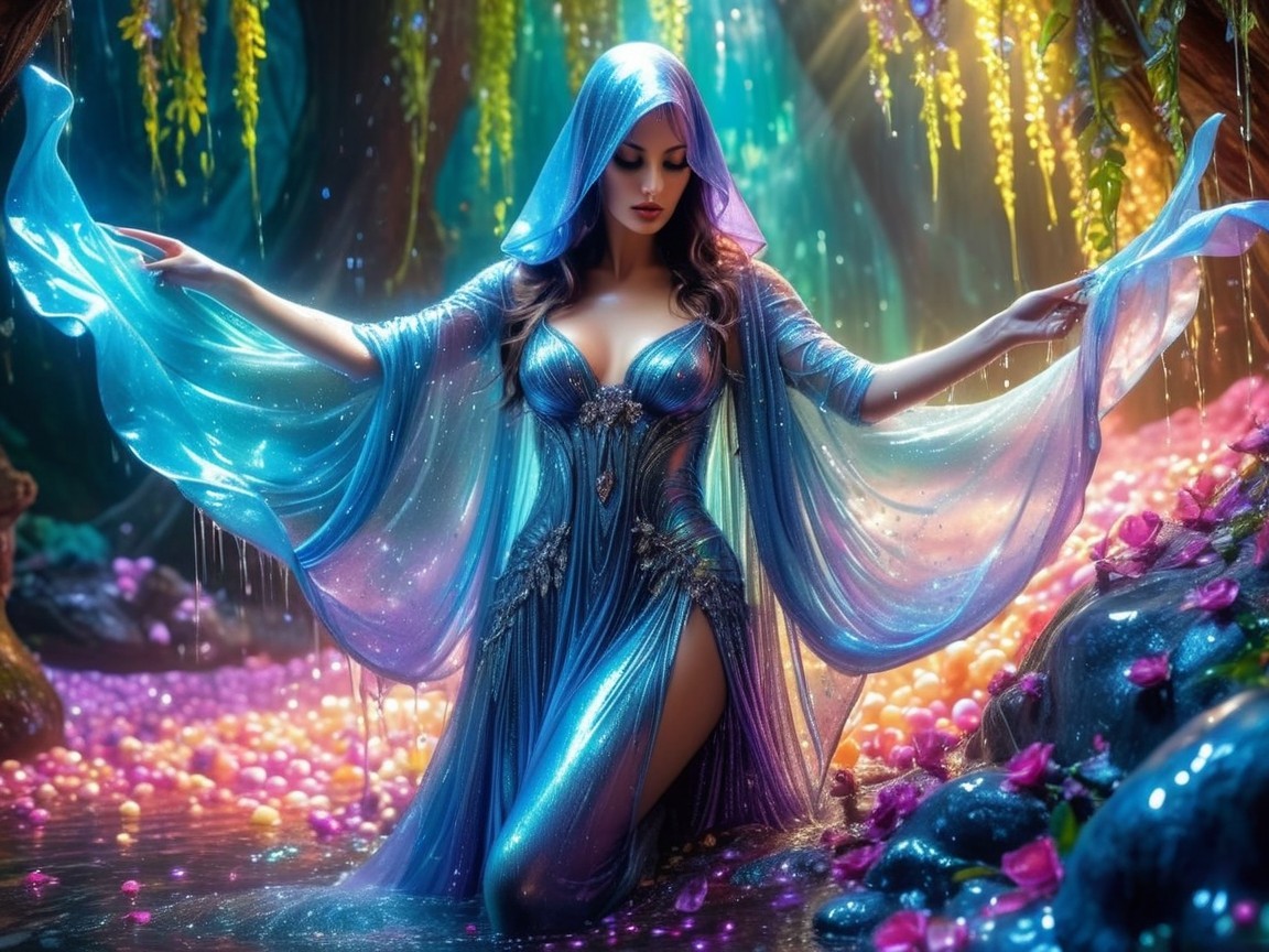 Mystical Figure in Vibrant, Enchanting Landscape