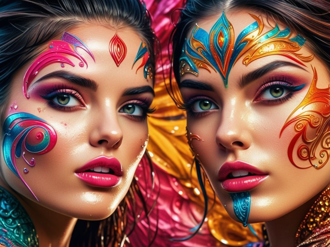Vibrant Face Paint Designs on Two Women