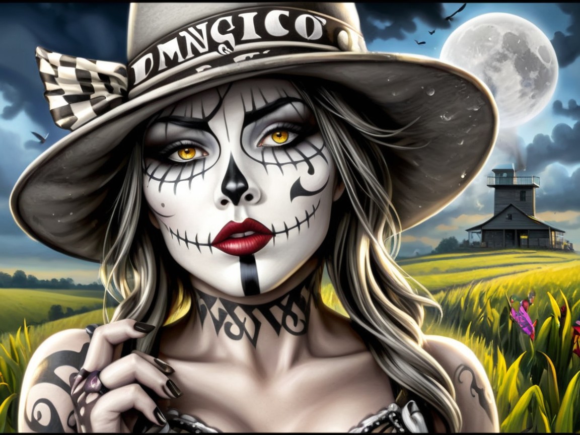Woman with Skull Makeup in Day of the Dead Theme