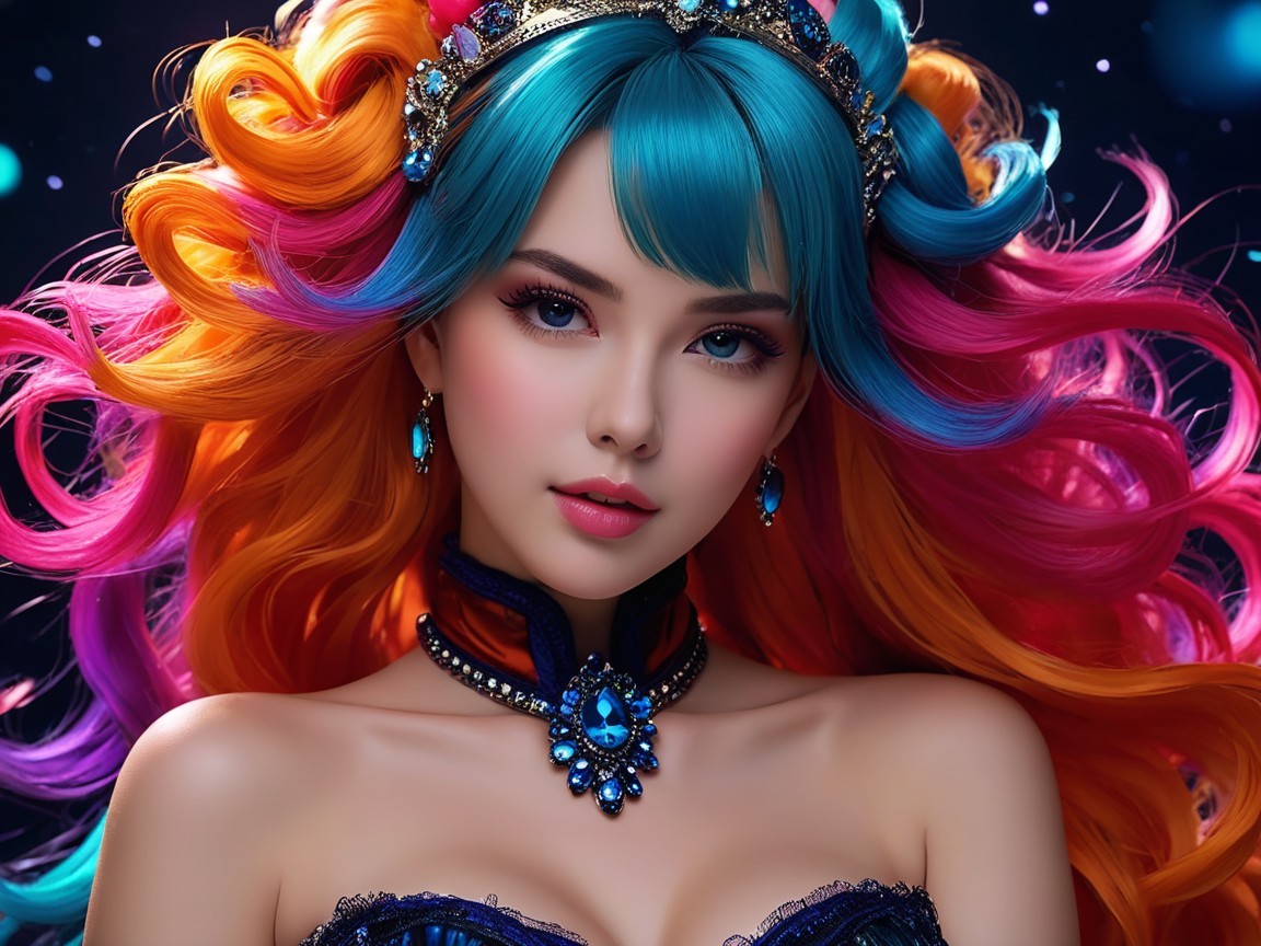 Portrait of a Young Woman with Multicolored Hair