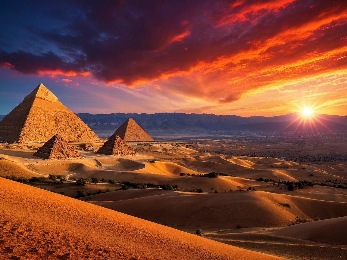 Pyramids of Egypt at Sunset with Vibrant Sky