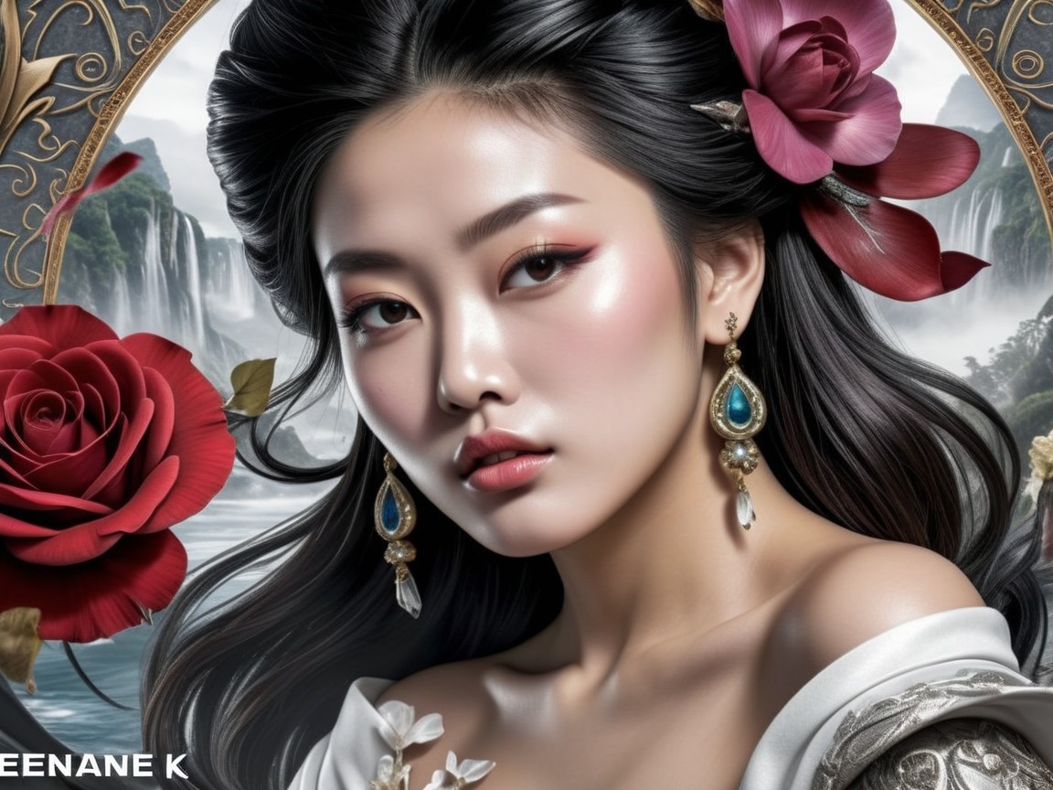 Portrait of a Young Woman with Floral Accents