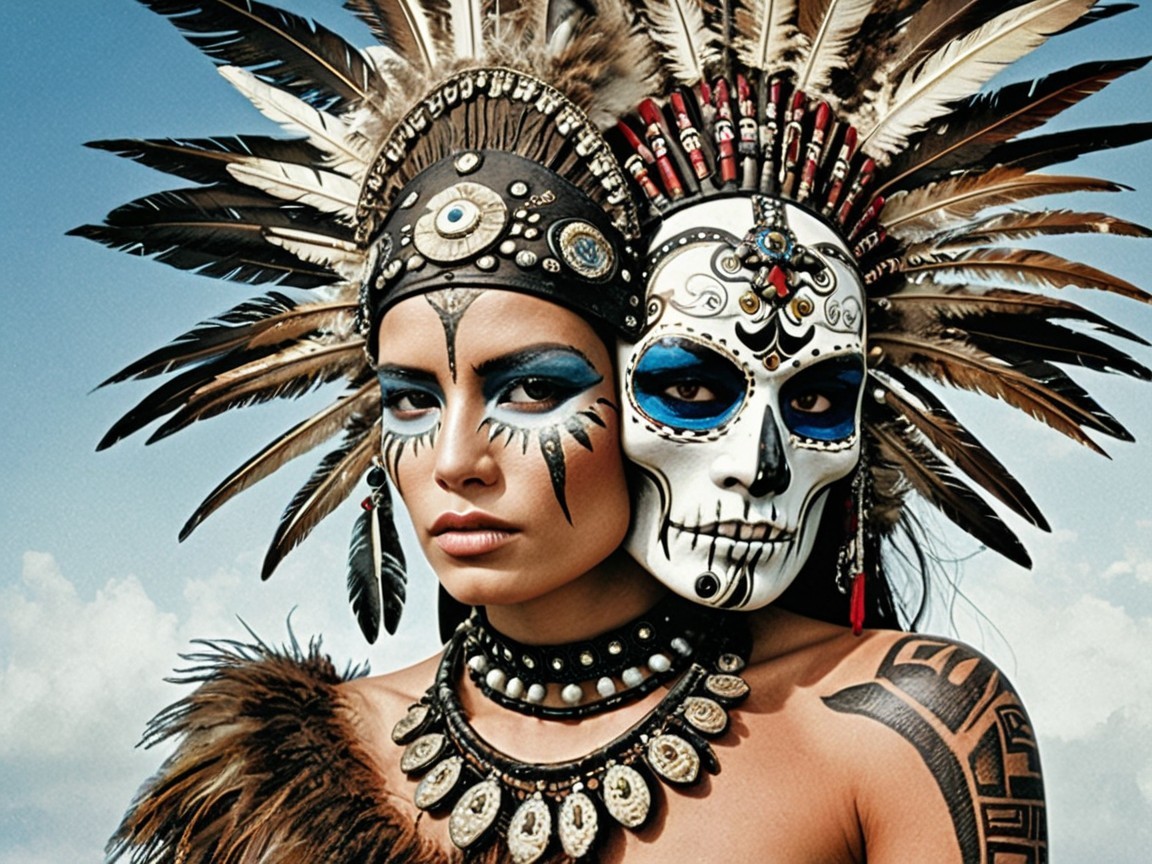 Cultural Portrait of a Woman with Elaborate Makeup