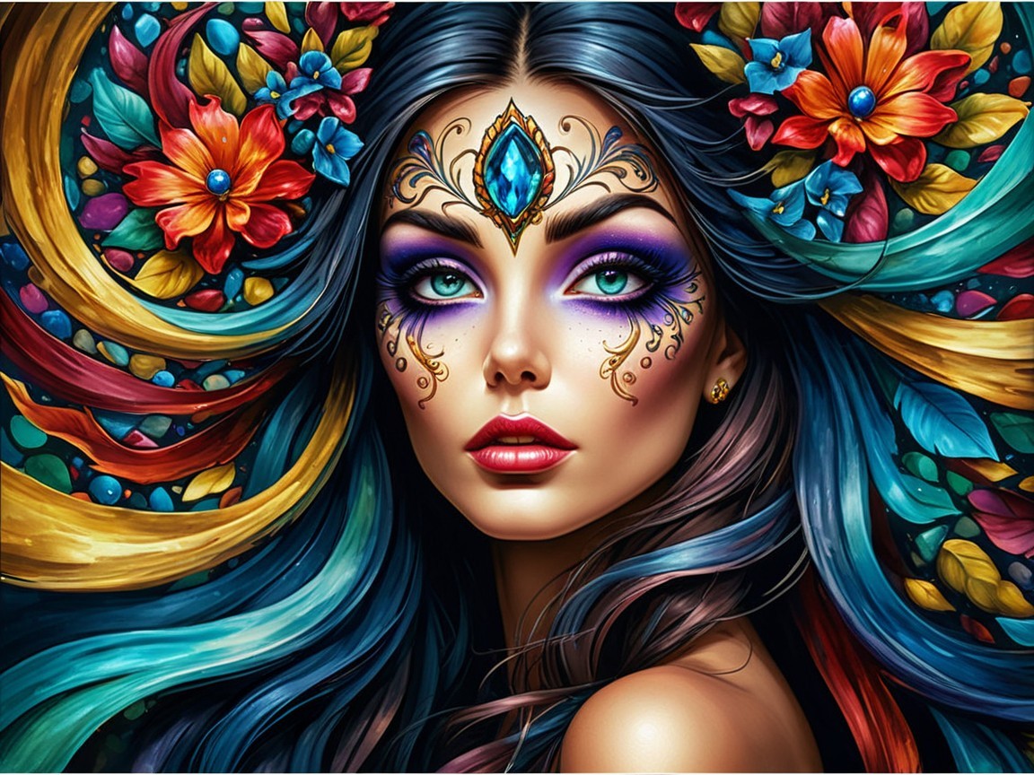 Vibrant Portrait of a Woman with Artistic Designs