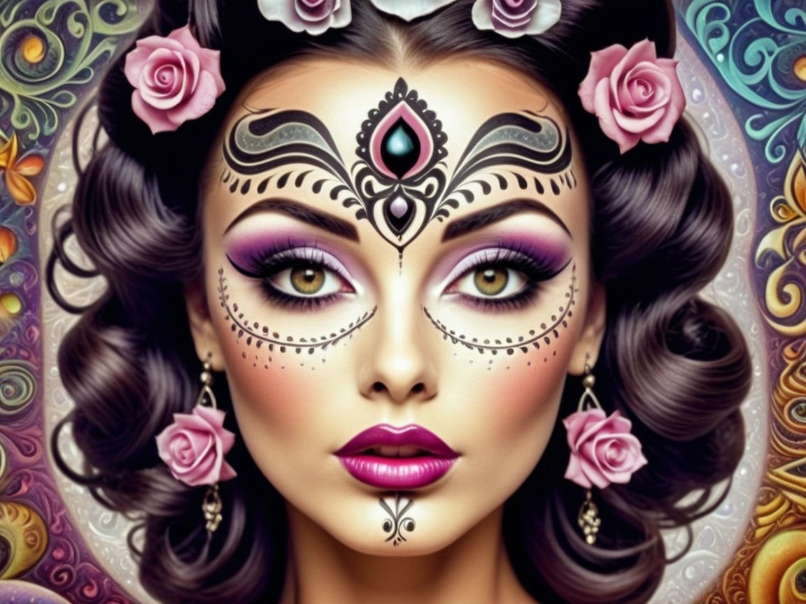 Striking Woman with Intricate Face Paint and Designs