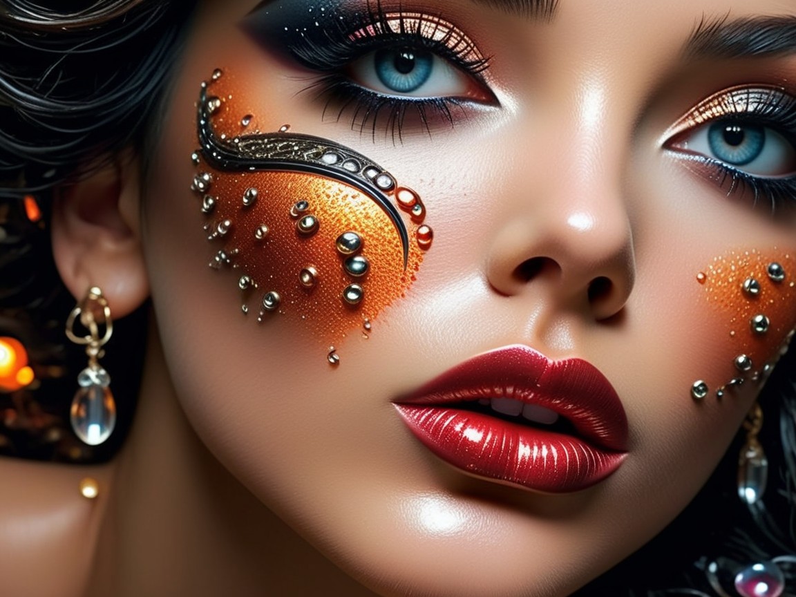 Close-Up of a Woman with Artistic Makeup and Glamour