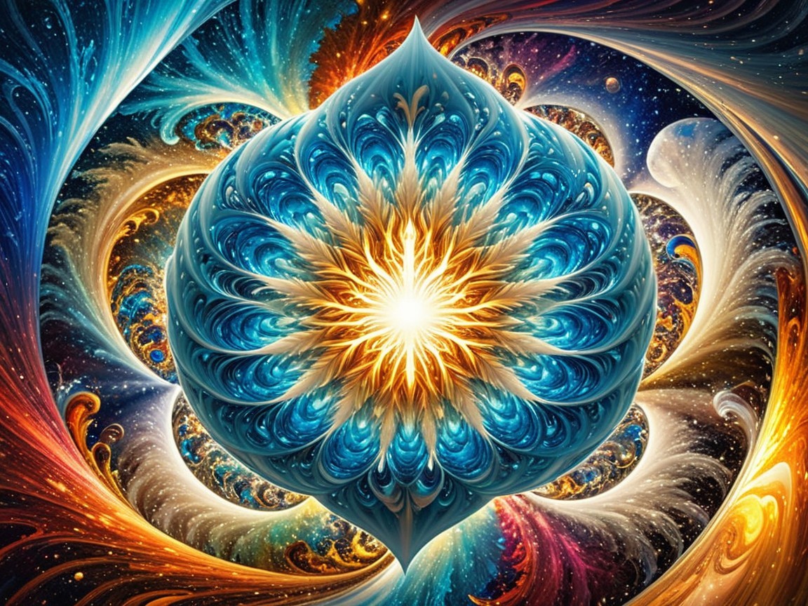 Vibrant Abstract Design with Blue, Orange, and Gold