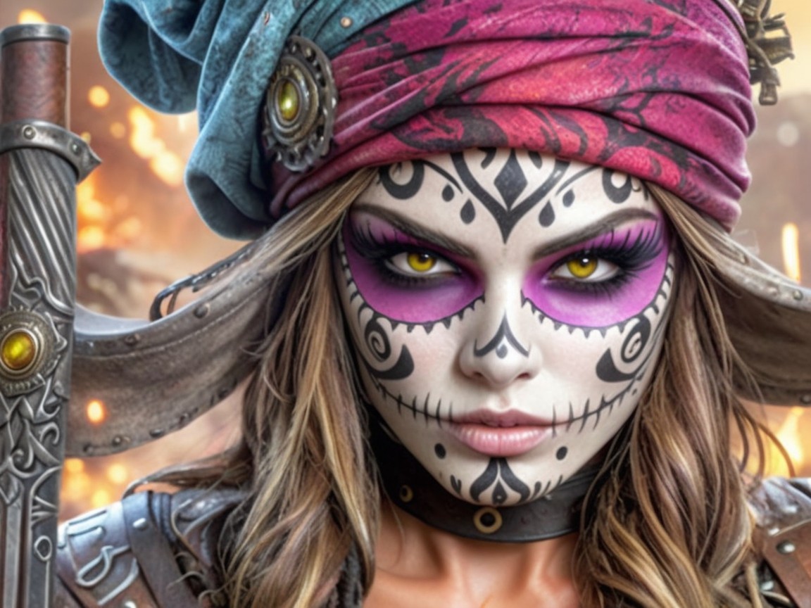 Vibrant Day of the Dead Character with Face Paint