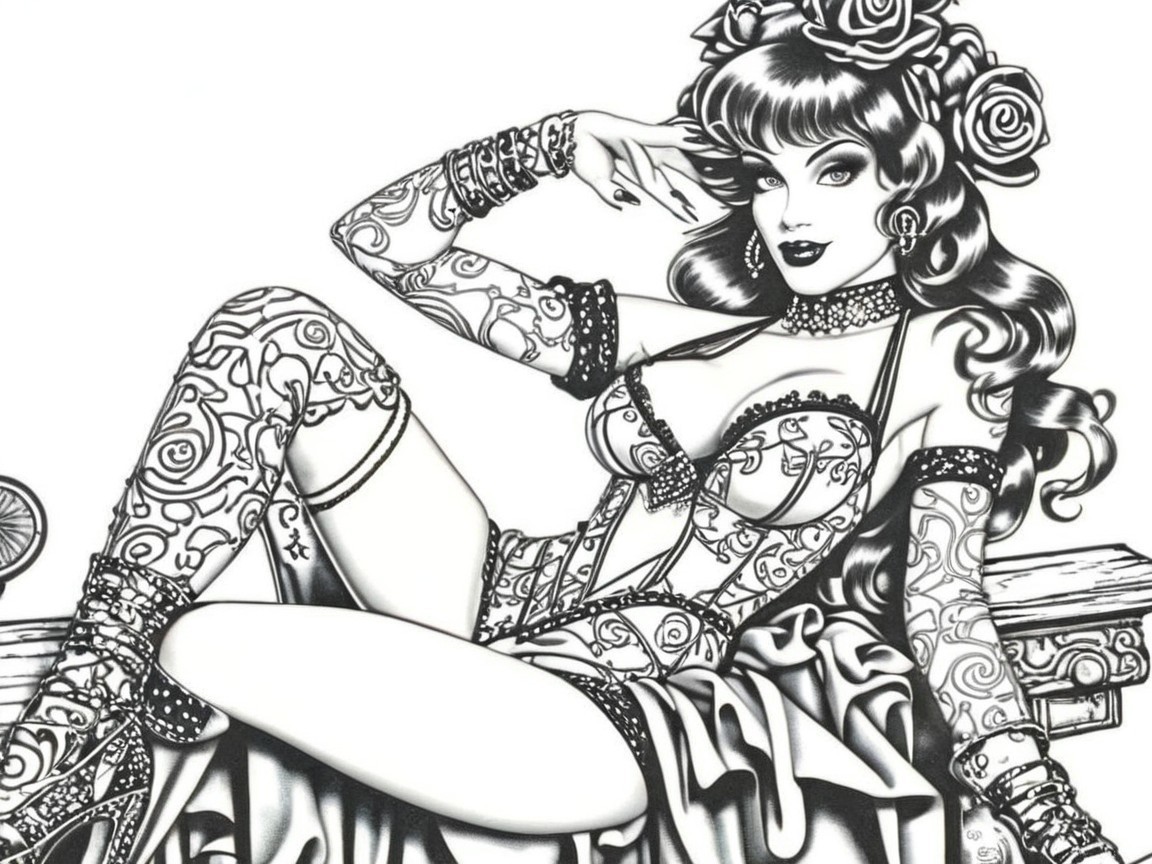 Stylized Illustration of a Glamorous Woman Reclining