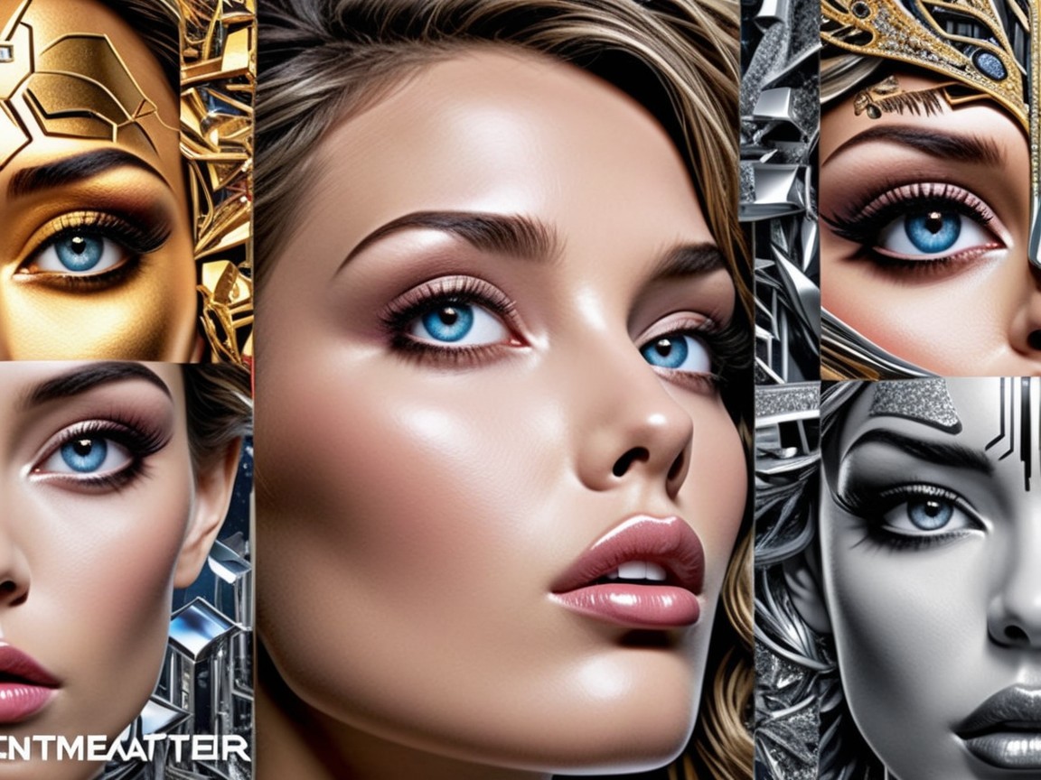 Collage of Futuristic Female Faces with Unique Designs