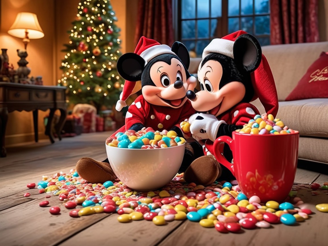 Mickey Mouse Characters with Christmas Decorations and Candies