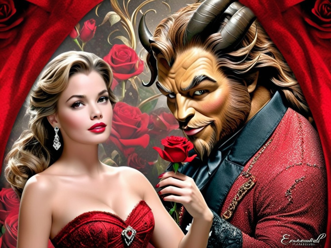 Glamorous Woman in Red Gown with Beastly Figure