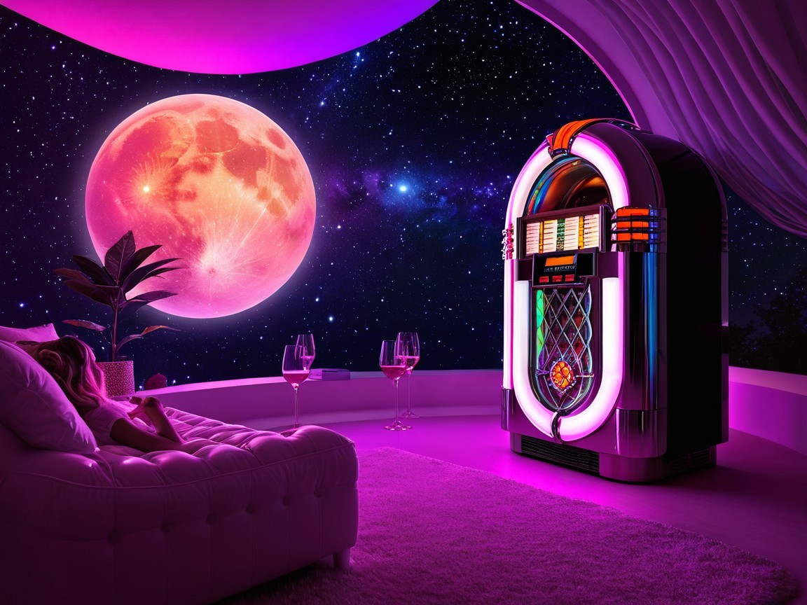 Retro Jukebox and Plush Couch in Dreamy Room