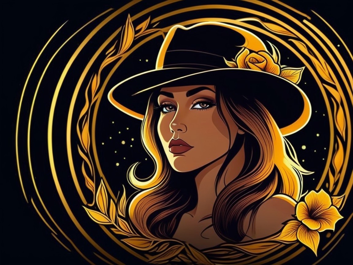 Elegant Woman in Hat with Floral Accents and Patterns