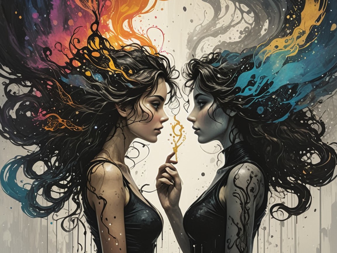 Ethereal Figures in Vibrant Colors and Dreamlike Setting