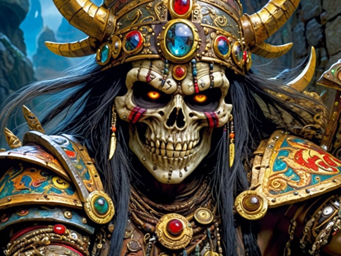 Skeletal Warrior in Ornate Armor with Glowing Eyes