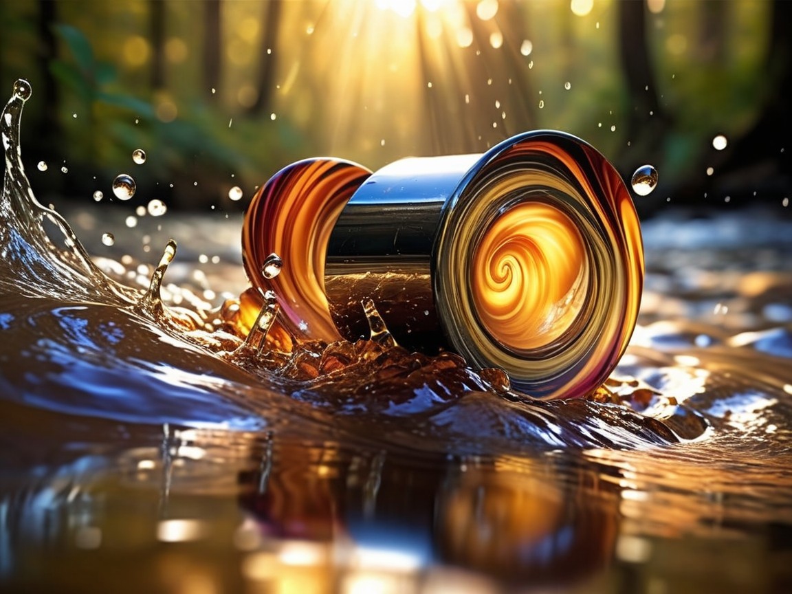 Metallic Cup in Stream with Vibrant Color Patterns