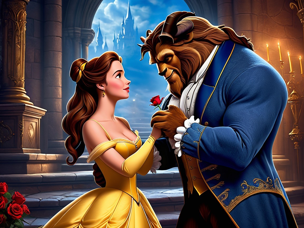 Belle and Beast in Enchanted Castle Moment