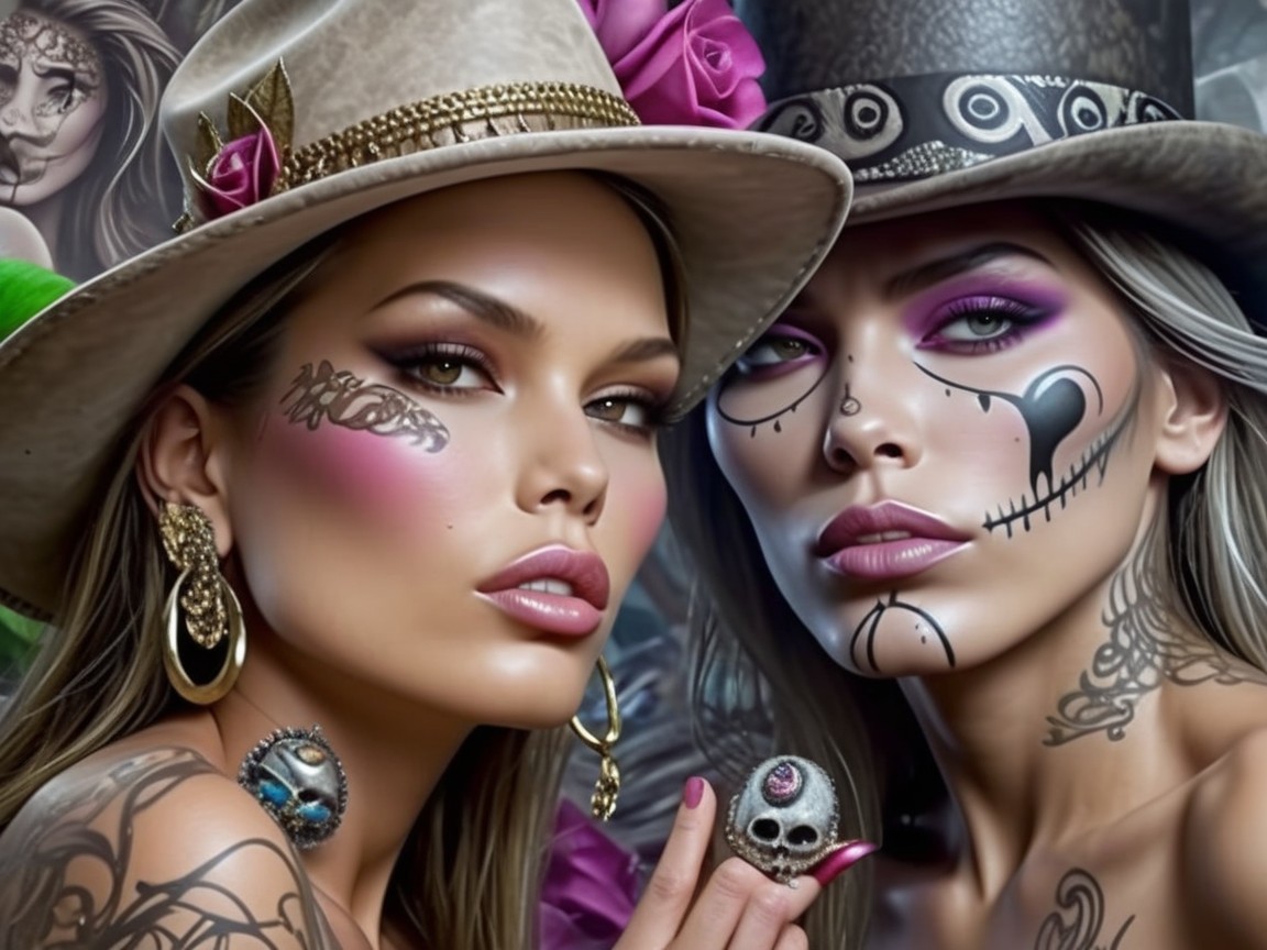 Striking Women with Bold Makeup and Intricate Tattoos