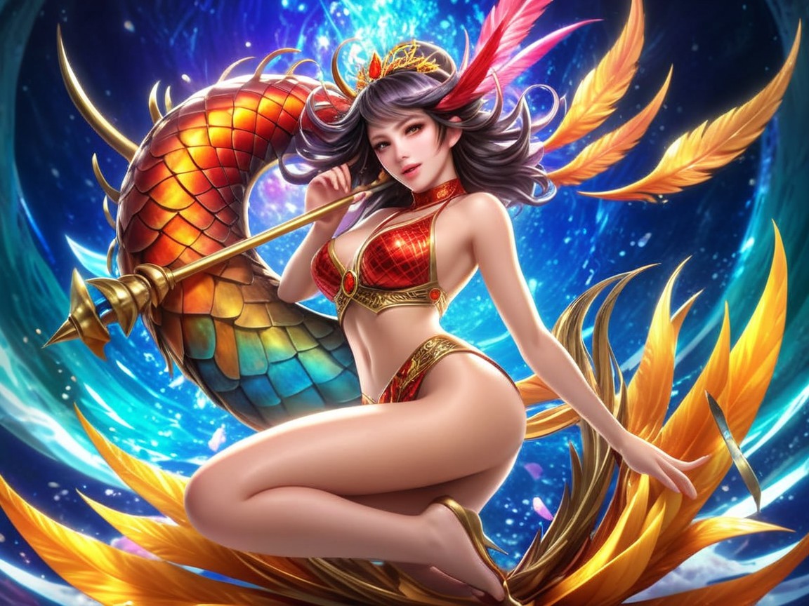 Fantasy Character in Vibrant Armor with Cosmic Background